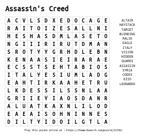 Word Search on Assassin's Creed