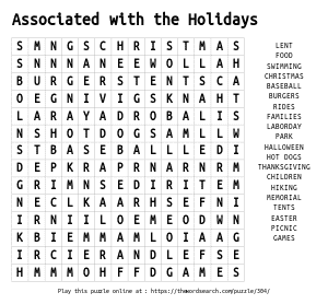 Word Search on Associated with the Holidays