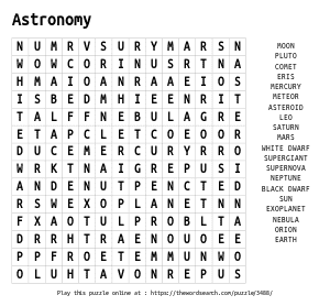Word Search on Astronomy 