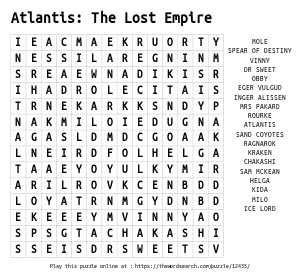 Word Search on Atlantis: The Lost Empire