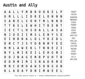 Word Search on Austin and Ally