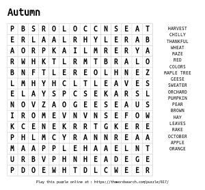 Word Search on Autumn