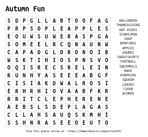 Word Search on Autumn Fun