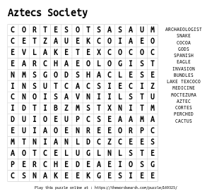 Word Search on Aztecs Society