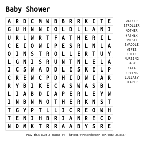 Word Search on Baby Shower