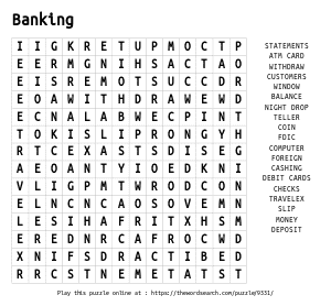 Word Search on Banking
