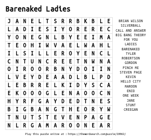 Word Search on Barenaked Ladies
