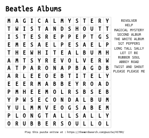 Word Search on Beatles Albums