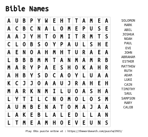 Word Search on Bible Names