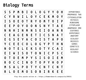 Word Search on Biology Terms