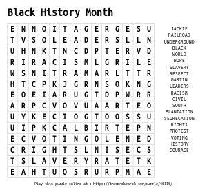 Word Search on Black History Month