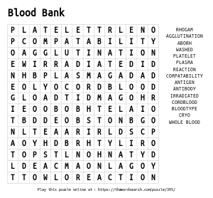 Word Search on Blood Bank