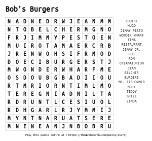 Word Search on Bob's Burgers