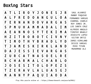 Word Search on Boxing Stars