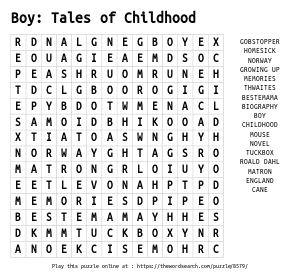 Word Search on Boy: Tales of Childhood