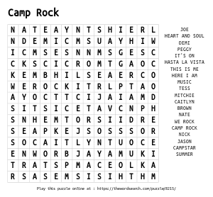 Word Search on Camp Rock