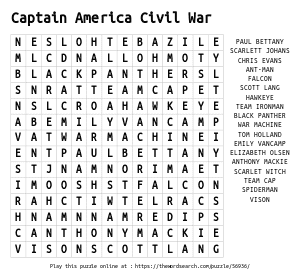 Word Search on Captain America Civil War