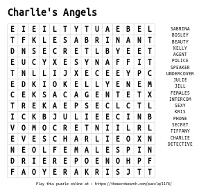 Word Search on Charlie's Angels 
