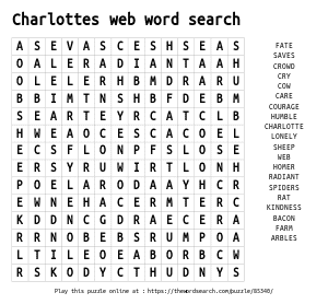 Word Search on Charlottes web word search
