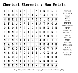 Word Search on Chemical Elements : Non Metals