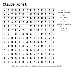 Word Search on Claude Monet