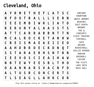 Word Search on Cleveland, Ohio