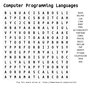 Word Search on Computer Programming Languages