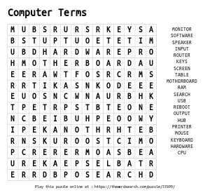 Word Search on Computer Terms