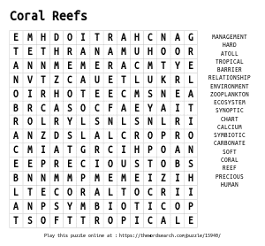 Word Search on Coral Reefs