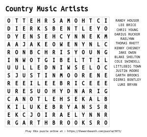 Word Search on Country Music Artists