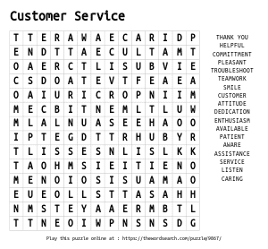 Word Search on Customer Service