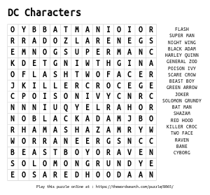 Word Search on DC Characters