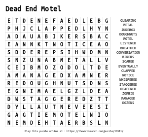 Word Search on Dead End Motel