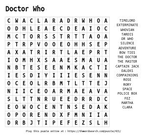 Word Search on Doctor Who