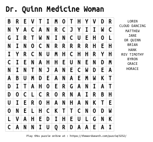 Word Search on Dr. Quinn Medicine Woman
