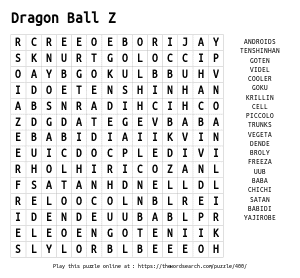 Word Search on Dragon Ball Z