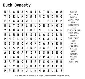Word Search on Duck Dynasty 