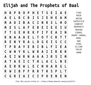 Word Search on Elijah and The Prophets of Baal