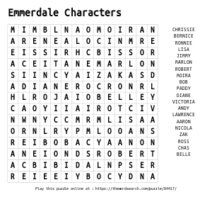 Word Search on Emmerdale Characters