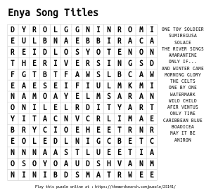 Word Search on Enya Song Titles