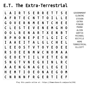 Word Search on E.T. The Extra-Terrestrial