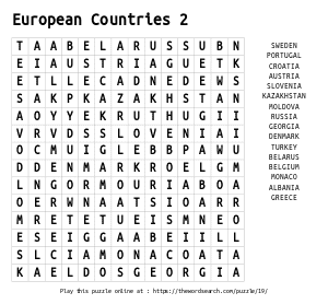 Word Search on European Countries 2