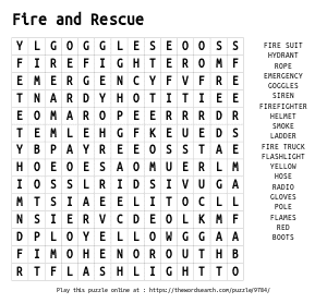 Word Search on Fire and Rescue