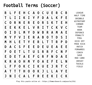 Word Search on Football Terms (Soccer)