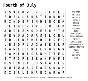 Word Search on Fourth of July