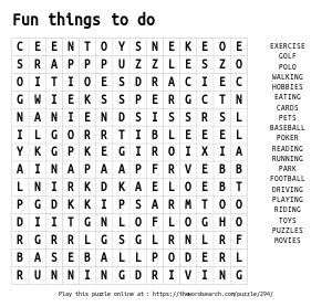 Word Search on Fun things to do