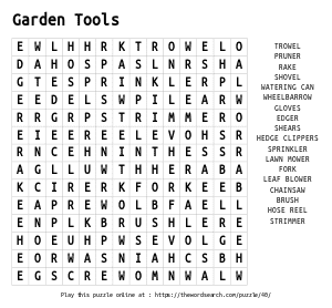 Word Search on Garden Tools