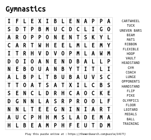 Word Search on Gymnastics