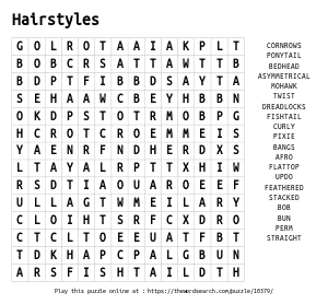 Word Search on Hairstyles