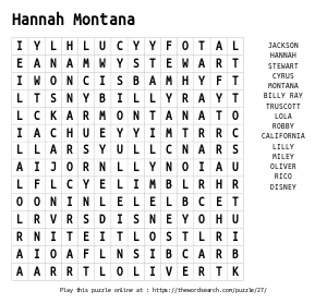 Word Search on Hannah Montana